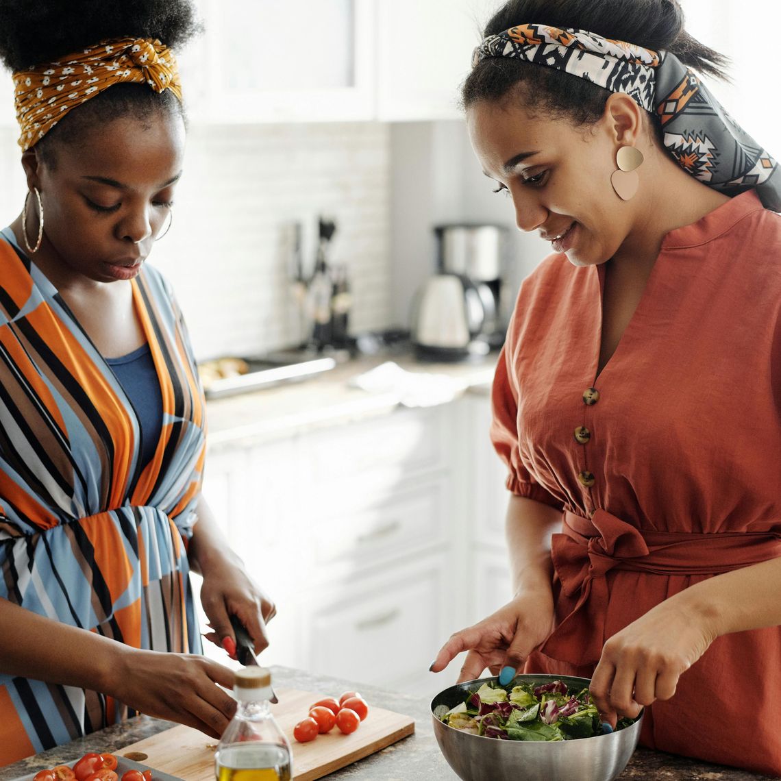 two moms making dinner